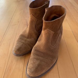 Cognac colored suede booties